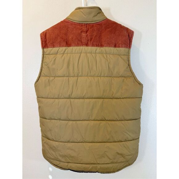 PrAna Waylen Corduroy Puffer Tan & Brown Metal Button Snap Up Vest Men's Medium - Picture 5 of 12